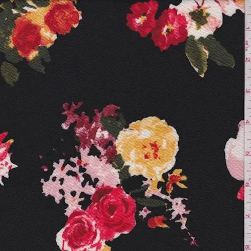 2 YD PC-Black Rose Textured Liverpool Knit Fabric