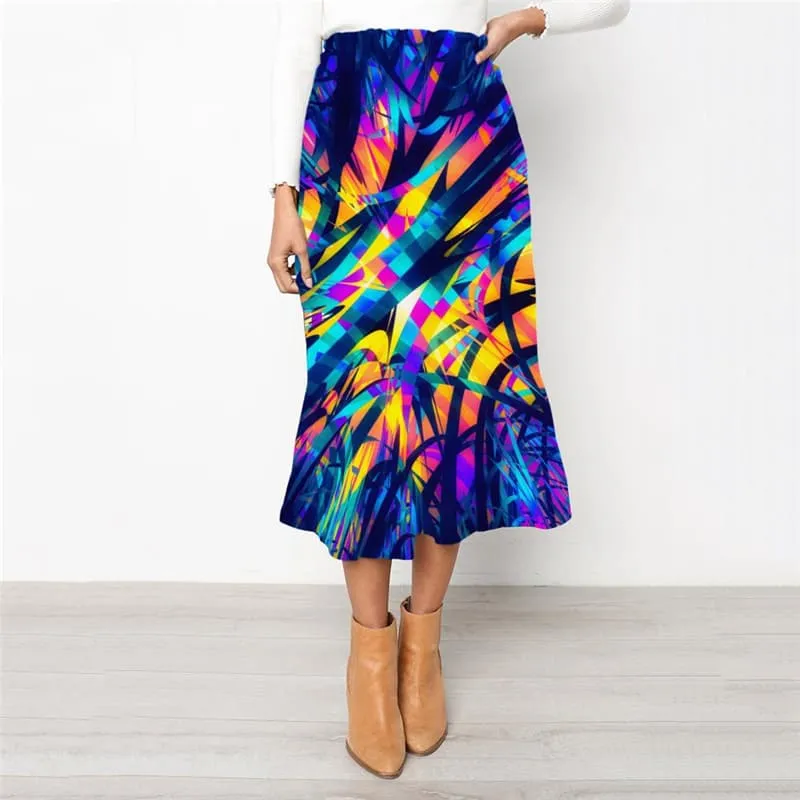 Abstract Skirt Women Psychedelic Rock Frauen Colorful Skirt Ladies Art High waist skirts