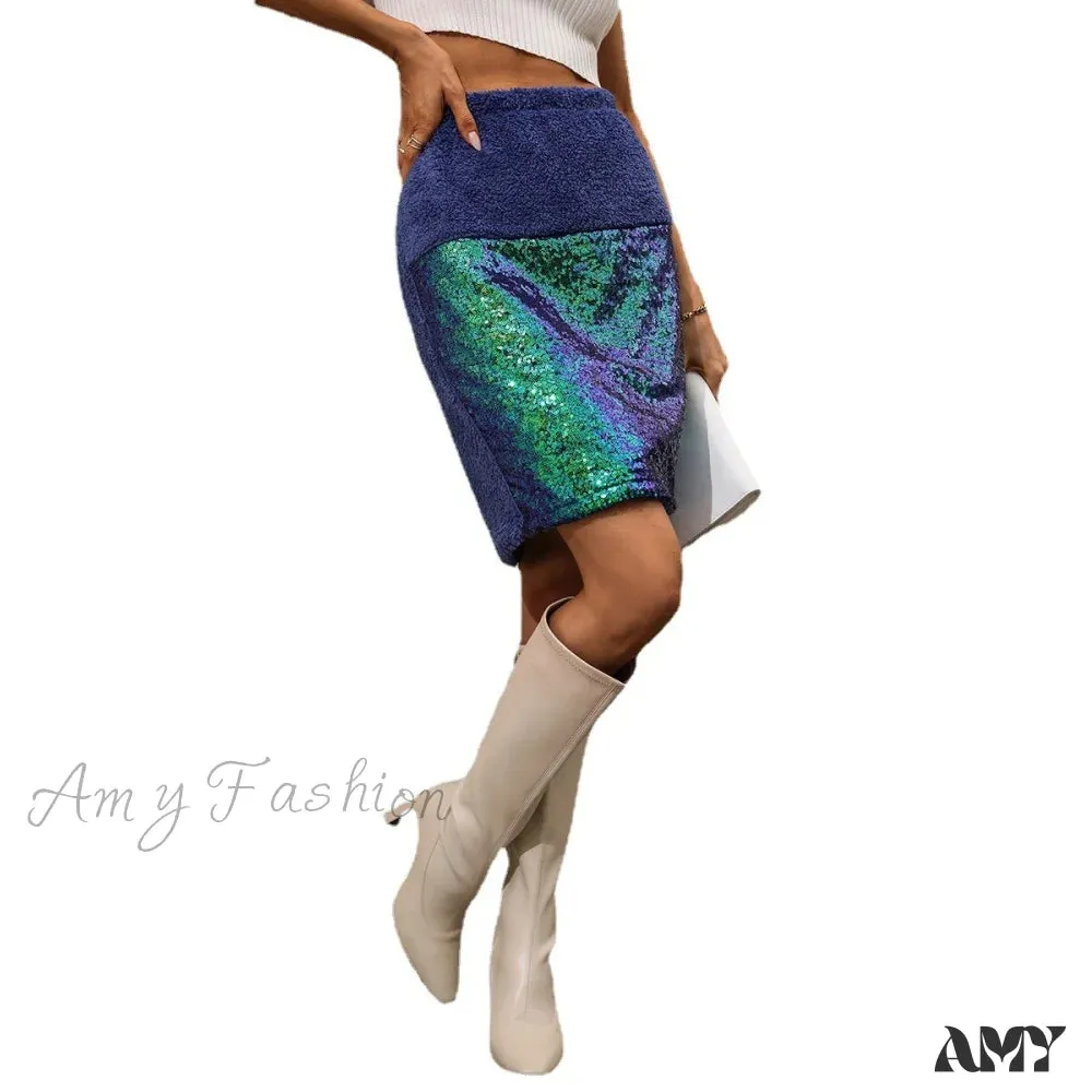 Amy Fashion - Velvet Sequin High Waisted A-line Skirt