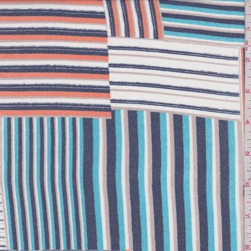 Aqua/Clay/Grey Stripe Patchwork Pebble Chiffon Fabric