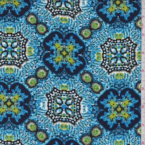 Aqua/Lime Kaleidescope Crepe Georgette Fabric