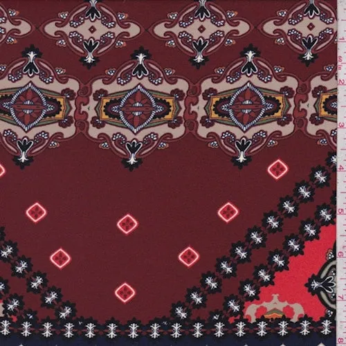 Beige/Navy/Maroon Medallion Patchwork Crepe Georgette Fabric