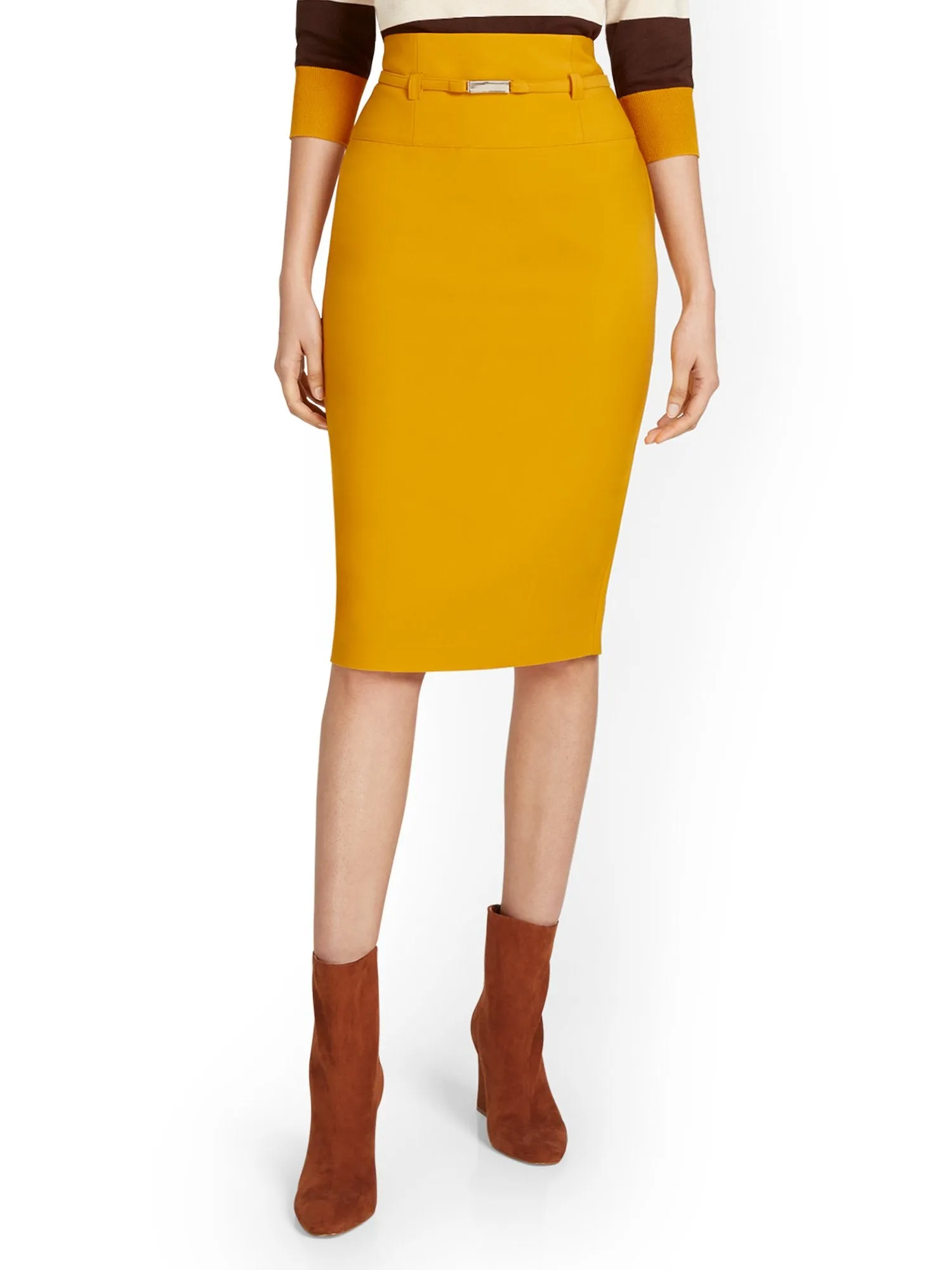 Belted Pencil Skirt - Premium Stretch