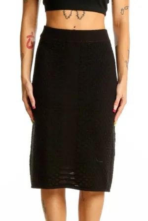 Black Textured Midi Skirt