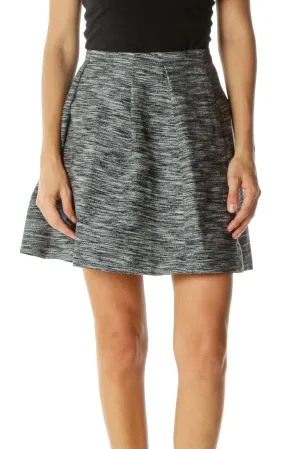 Black White Knit Textured Pocketed Pleated Pouf Skirt