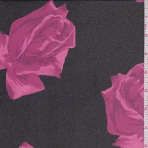 Black/Fuchsia Rose Crepe Chiffon Fabric