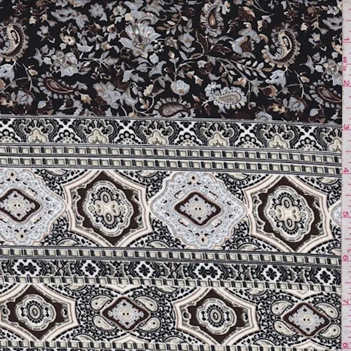 Black/Grey/Brown Paisley/Floral Crepe Georgette Fabric