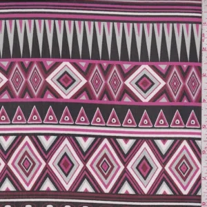 Black/Maroon Aztec Stripe Georgette Fabric