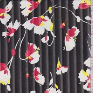 Black/White Burnout Stripe Floral Chiffon Fabric