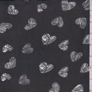 Black/White Heart Georgette Fabric