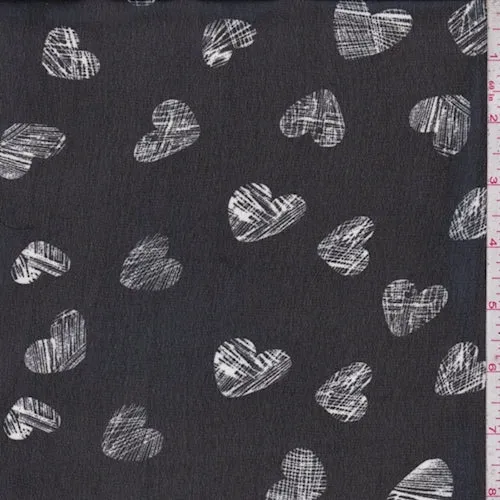 Black/White Heart Georgette Fabric