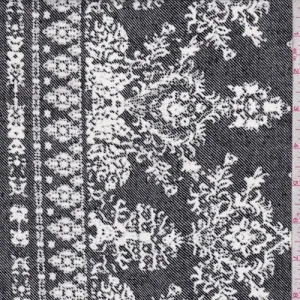 Black/White Medallion Border Crepe De Chine Fabric