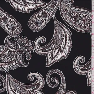 Black/White/Brown Medallion Scroll Crepe Georgette Fabric