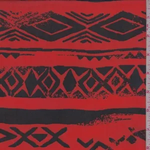 Bright Red/Black Tribal Stripe Georgette Fabric