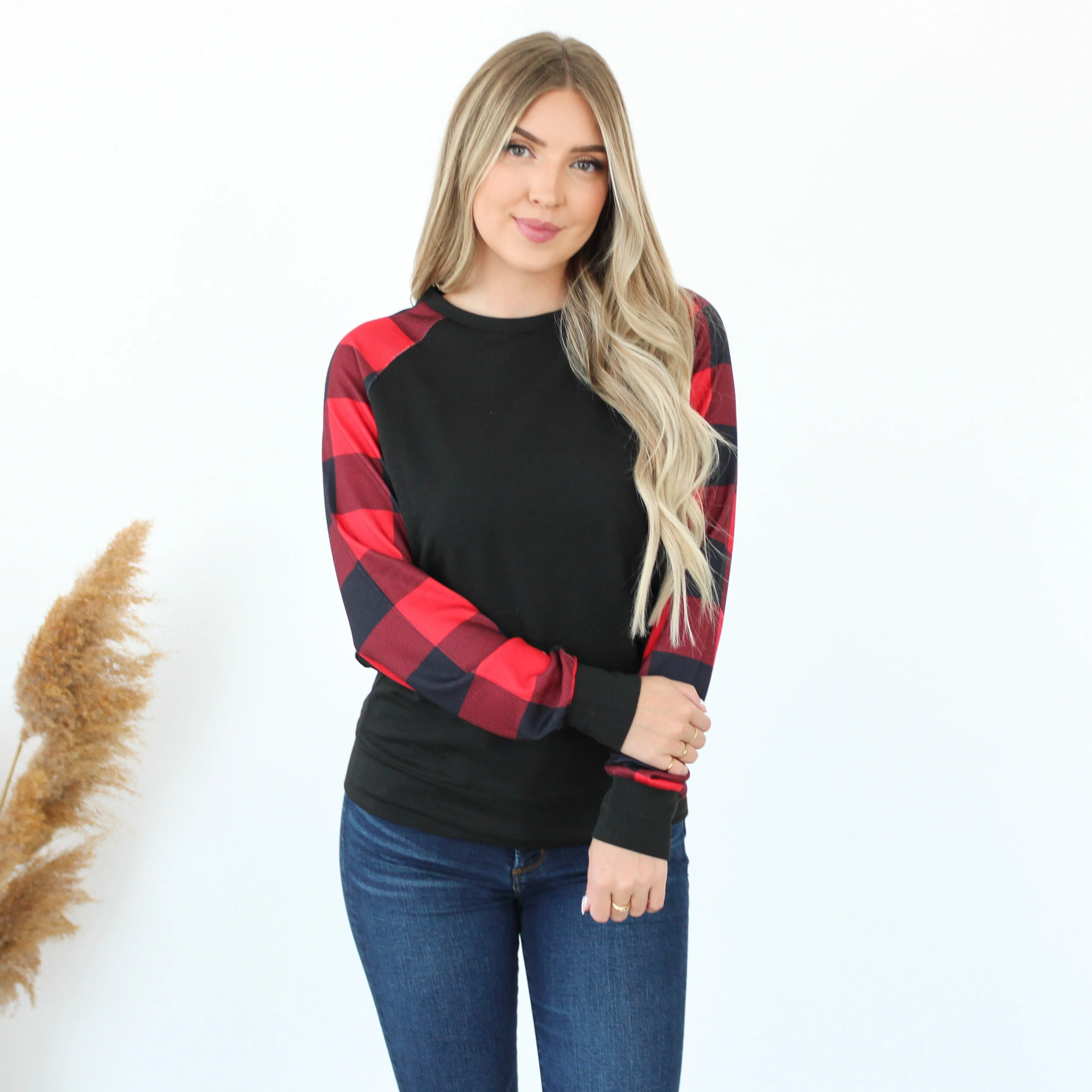 Buffalo Plaid Sleeve Top