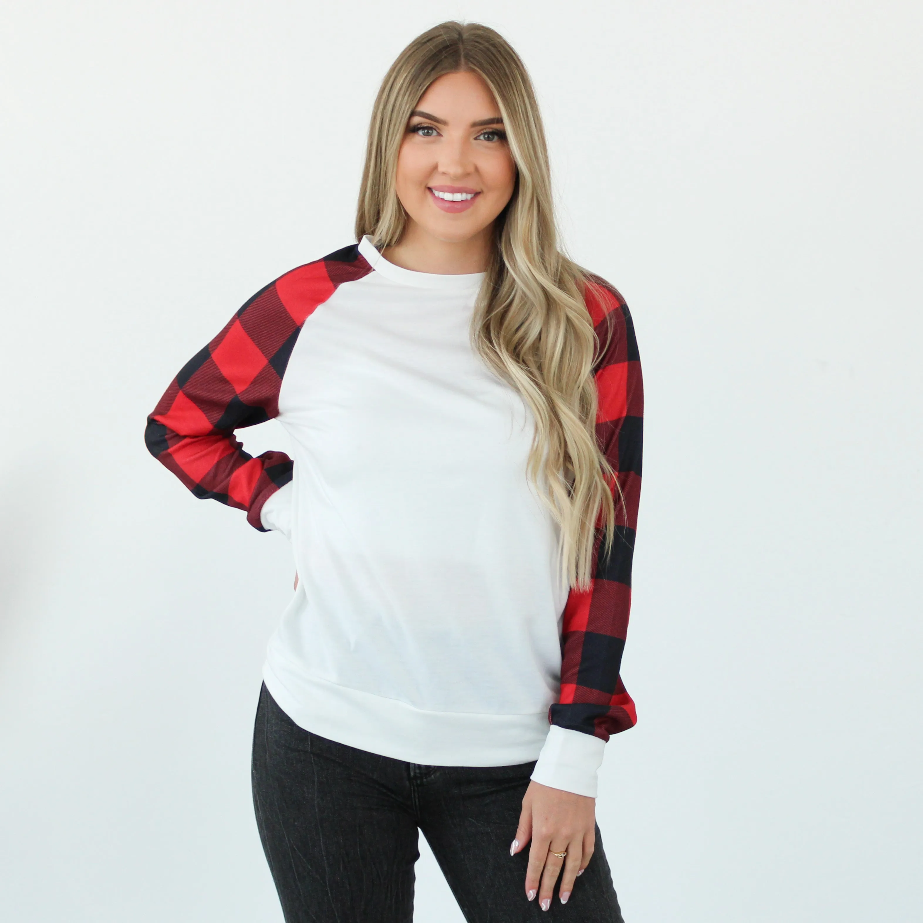 Buffalo Plaid Sleeve Top