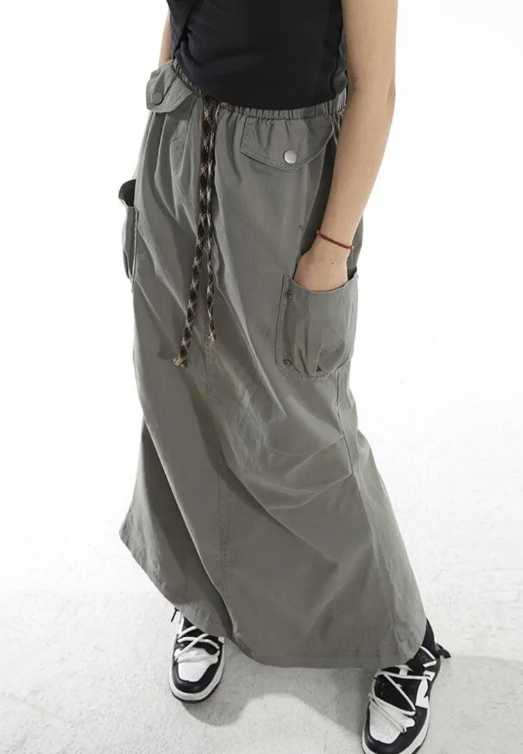 Cargo Pockets Parachute Maxi Skirt