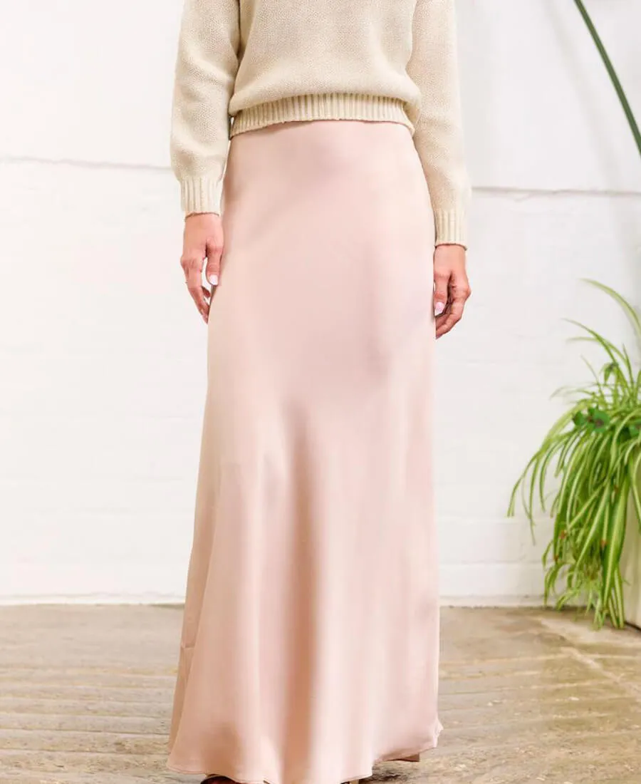 Champagne Satin Maxi Slip Skirt