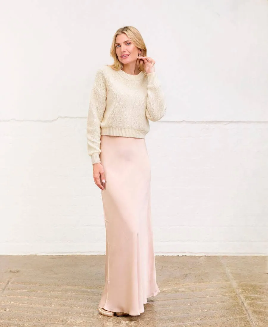 Champagne Satin Maxi Slip Skirt