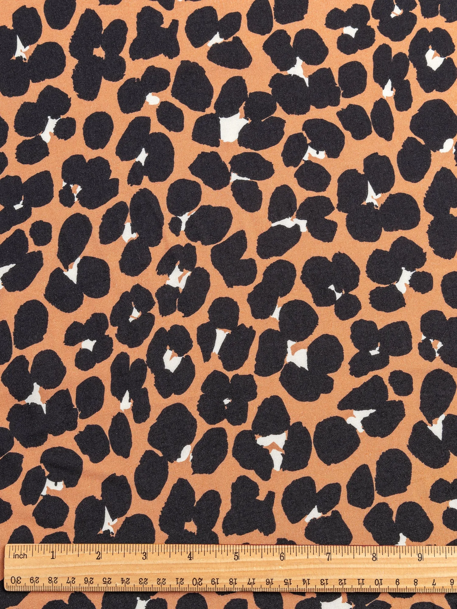 Cheetah Print Ecovero Viscose Challis Deadstock - Sienna   Black   Cream - Swatch