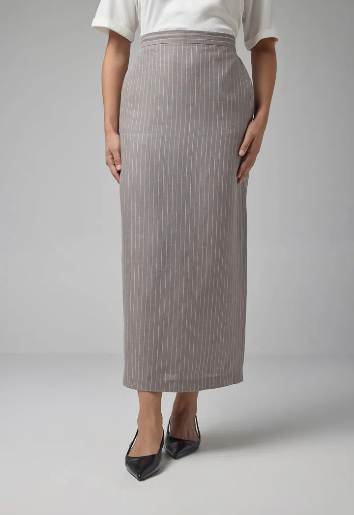 Choice Straight Cut Striped Skirt Grey