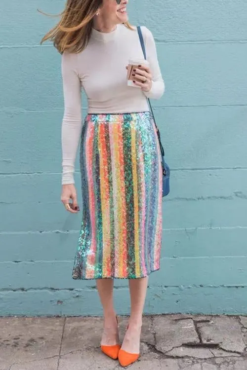 Colorful Sequin Slit Skirts