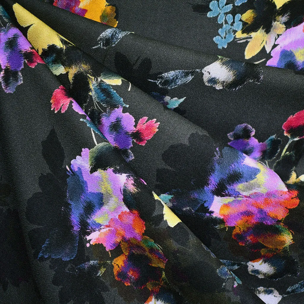 Colorful Sketchy Floral Rayon Crepe Graphite/Multi