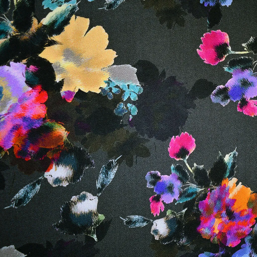 Colorful Sketchy Floral Rayon Crepe Graphite/Multi