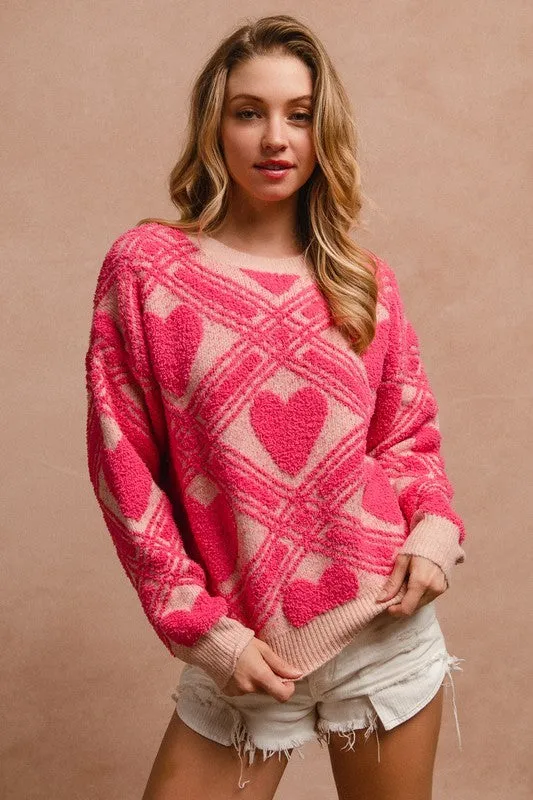 Cross My Heart Pink and Ivory Textured Sweater