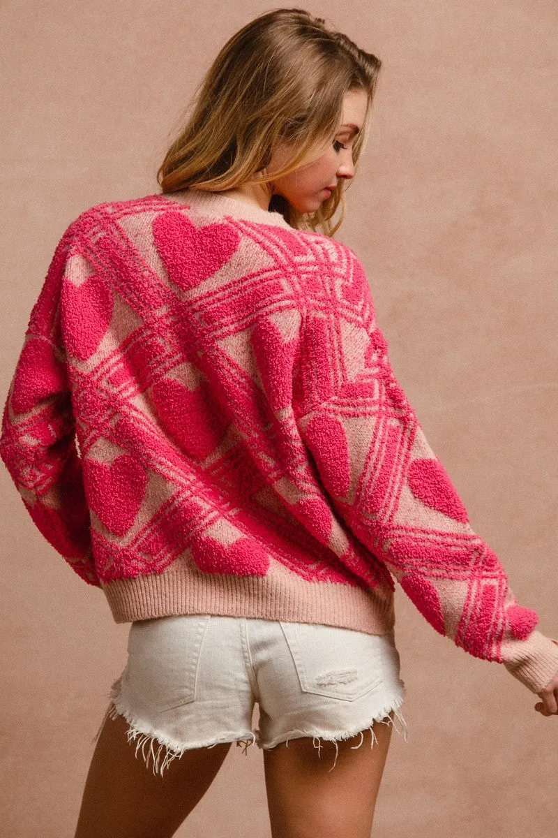 Cross My Heart Pink and Ivory Textured Sweater