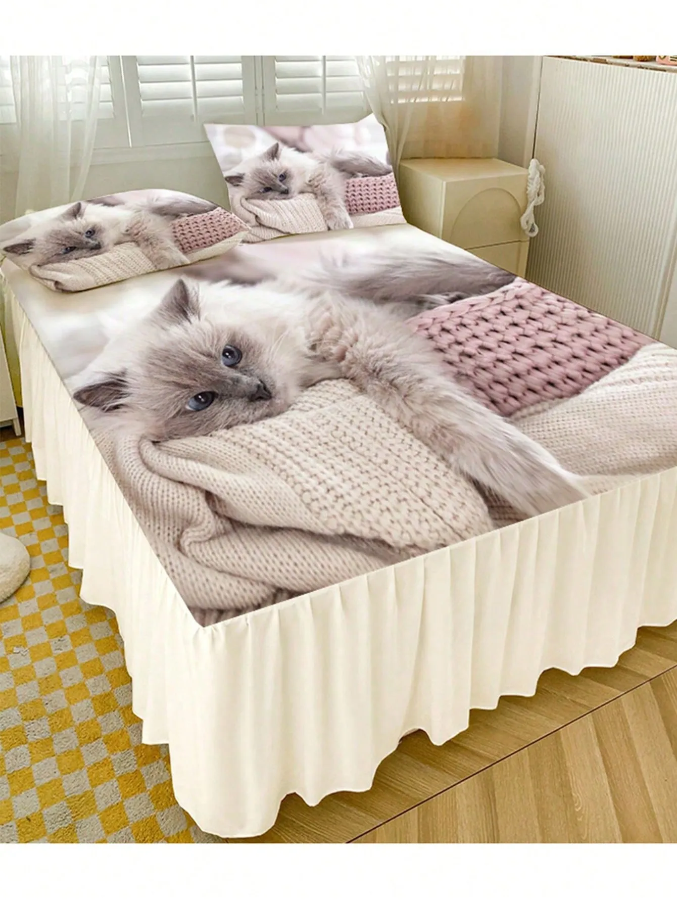 Cute & Comfortable Lazy Cat Bed Skirt, Simple & Cozy For Bedroom