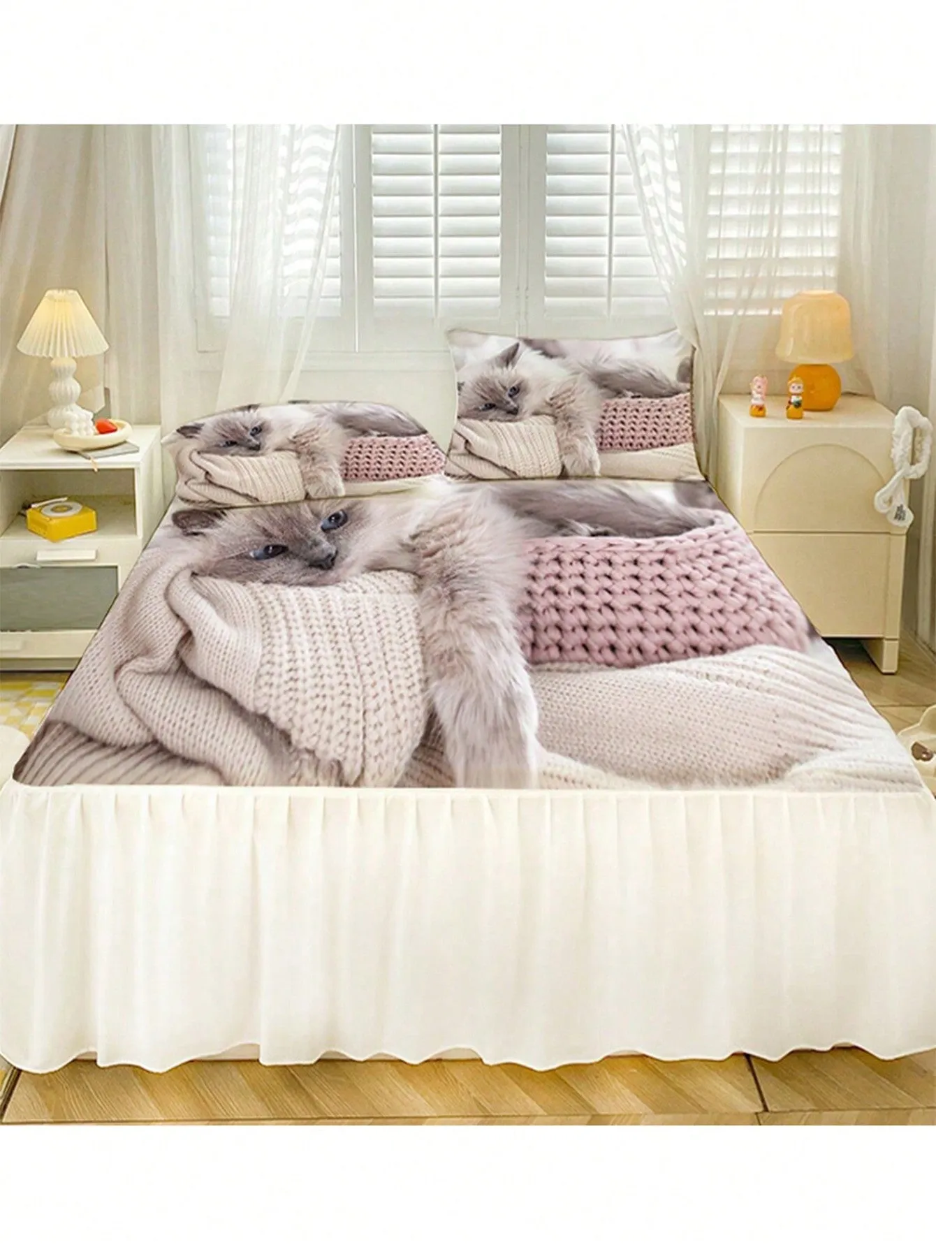 Cute & Comfortable Lazy Cat Bed Skirt, Simple & Cozy For Bedroom