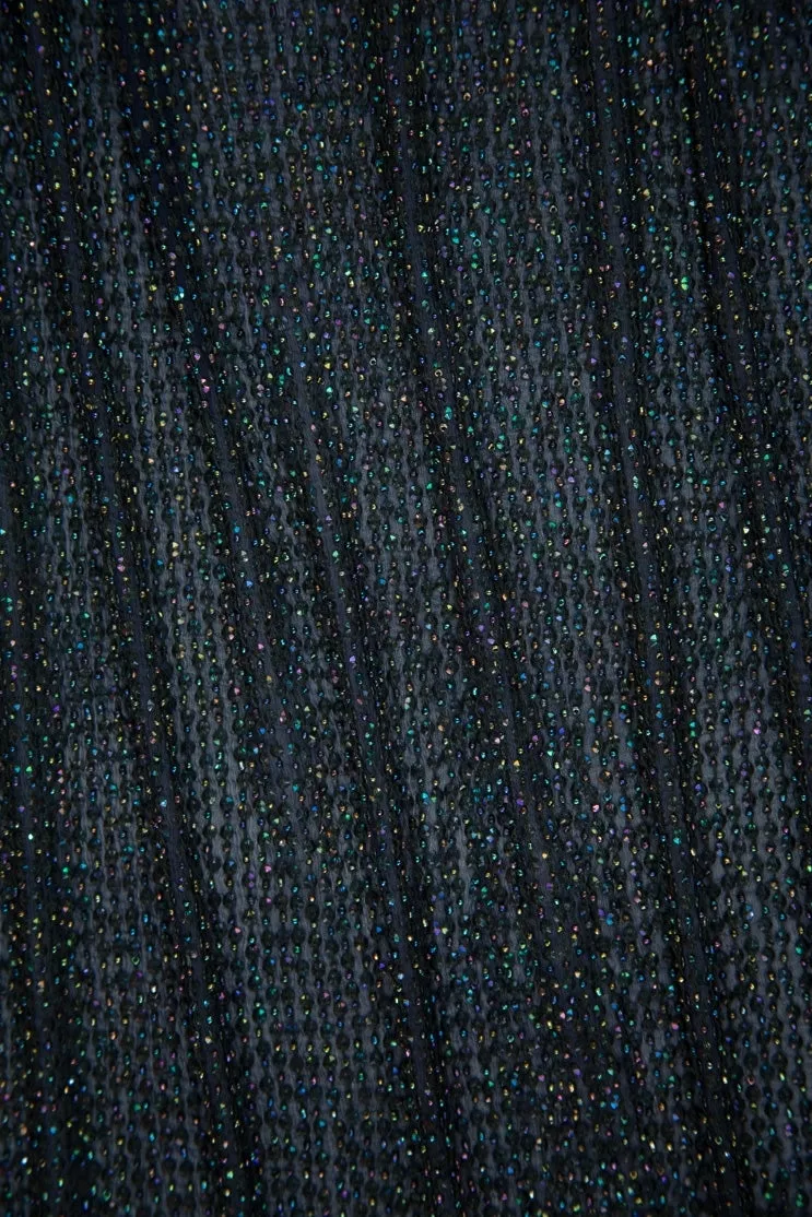 Dark Blue Sequins & Beads on Silk Chiffon Fabric