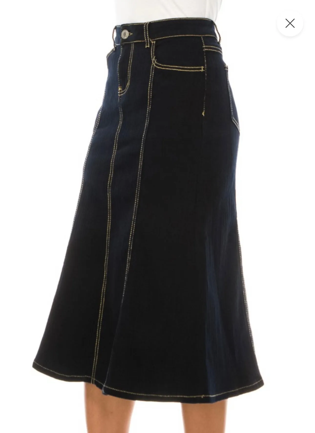 Dark Textured Indigo Denim Skirt 30" Long