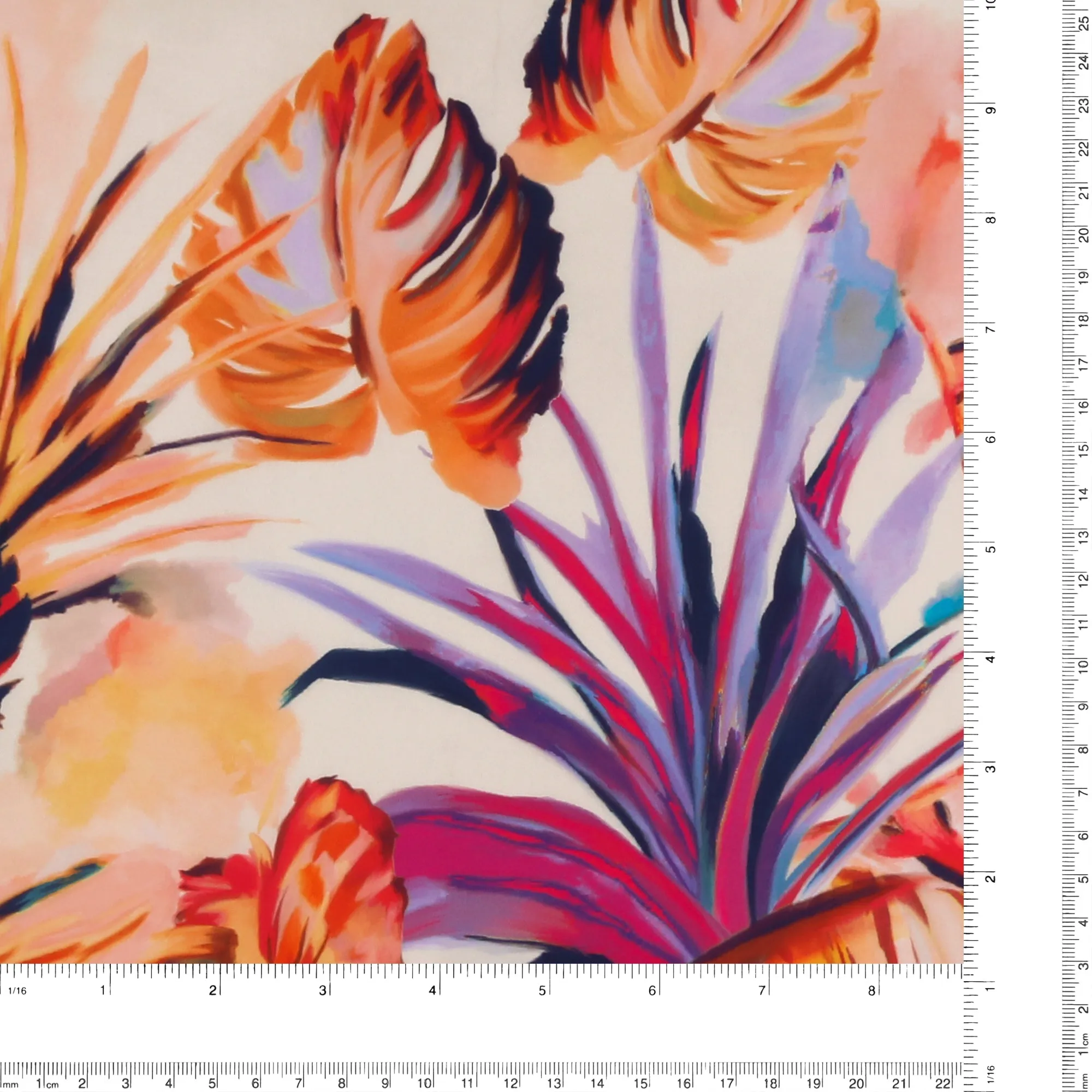 Digital Printed Satin - BOUQUET - 002 - Coral