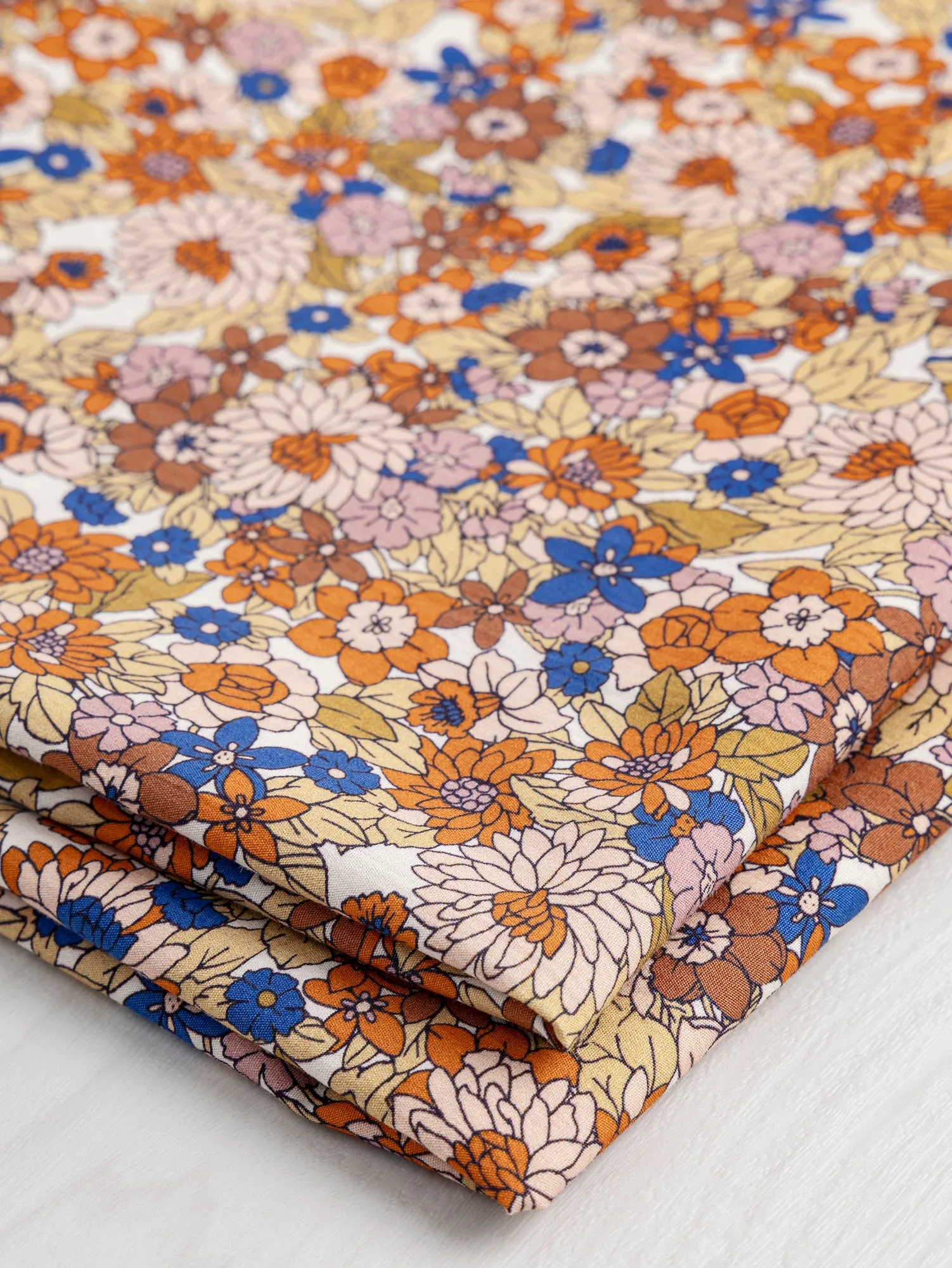 Ditzy Floral Print Cotton Poplin - Cobalt Blue   Orange   Olive