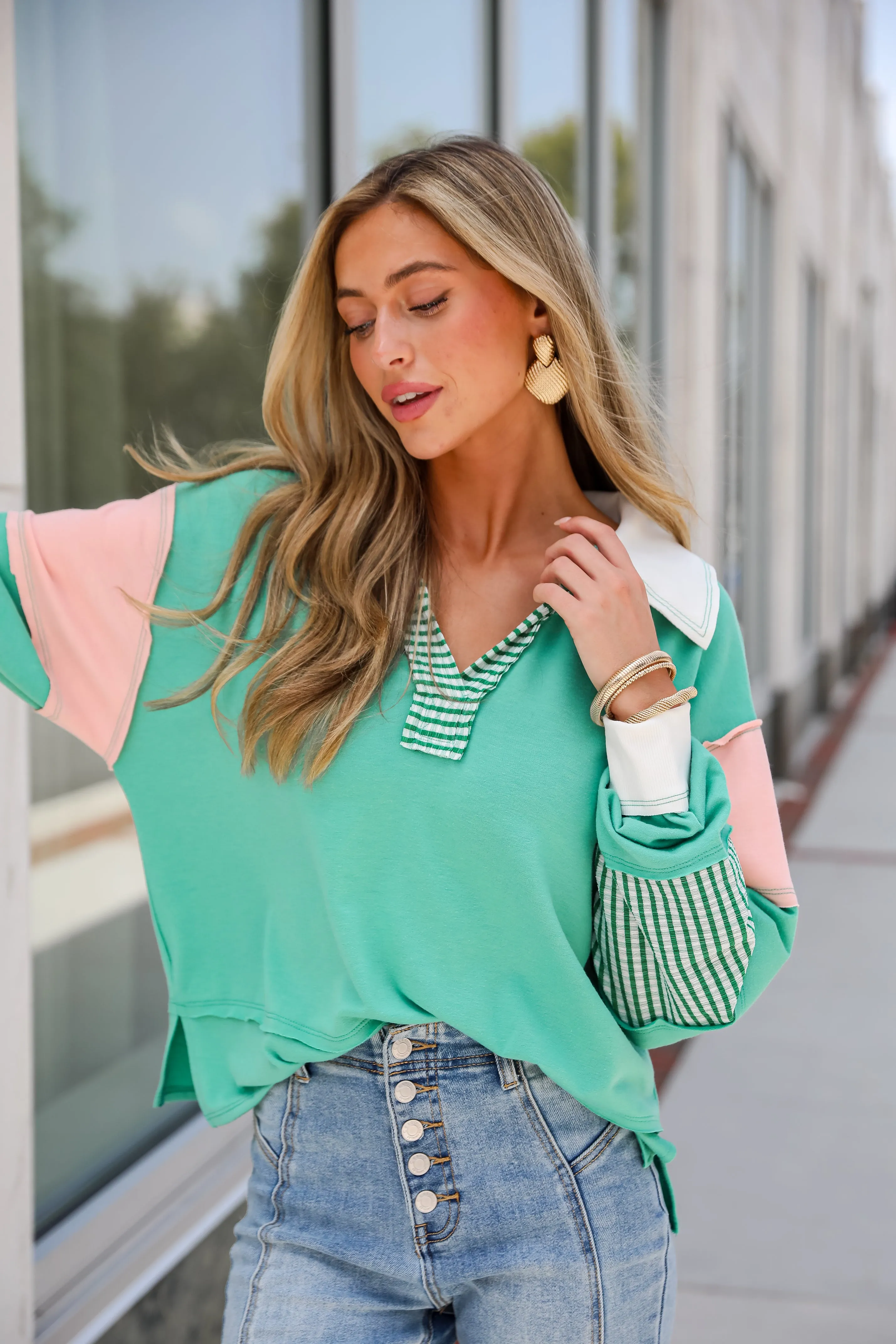 FINAL SALE - Perfect Plans Color Block Collared Top