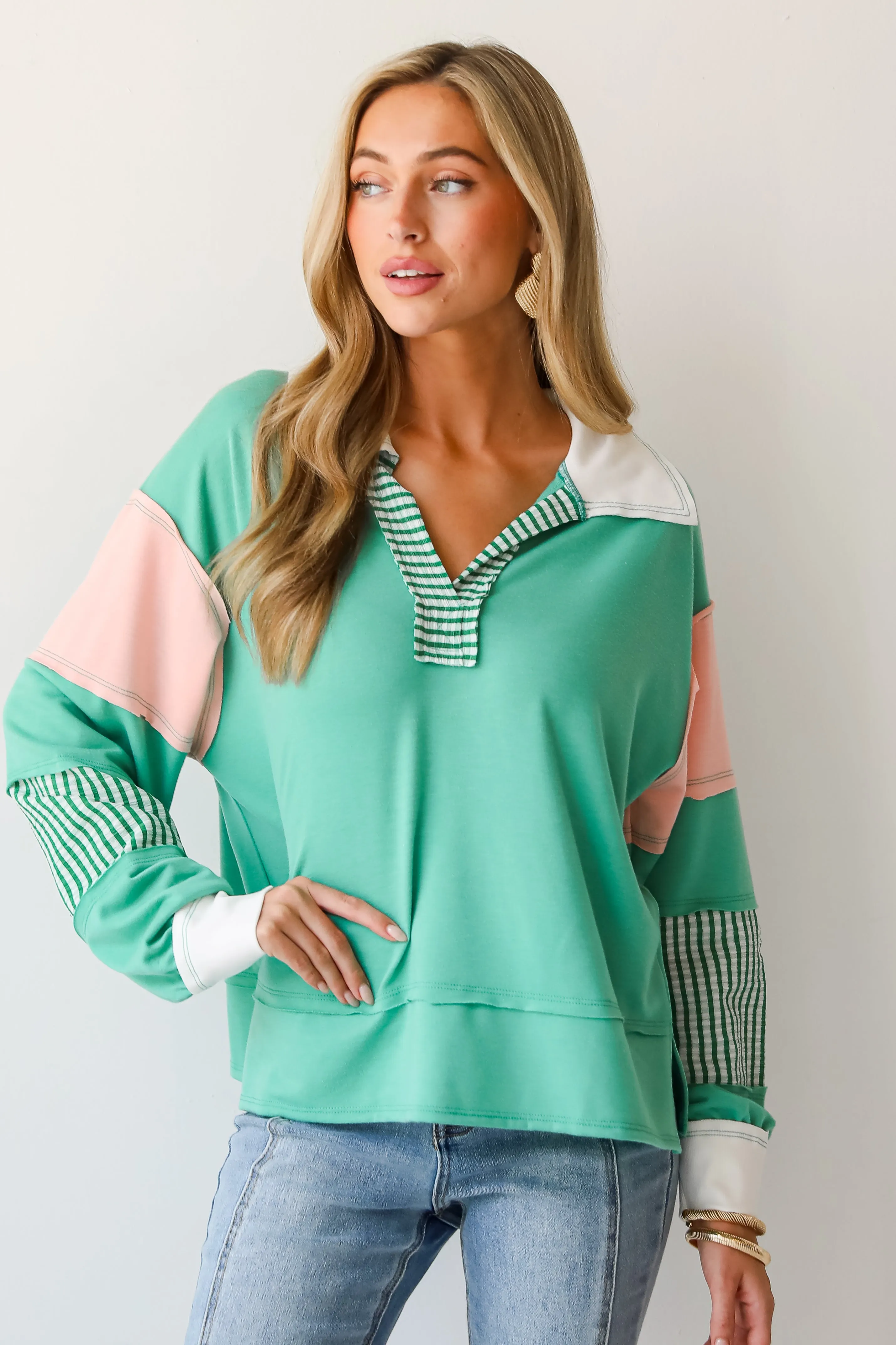 FINAL SALE - Perfect Plans Color Block Collared Top