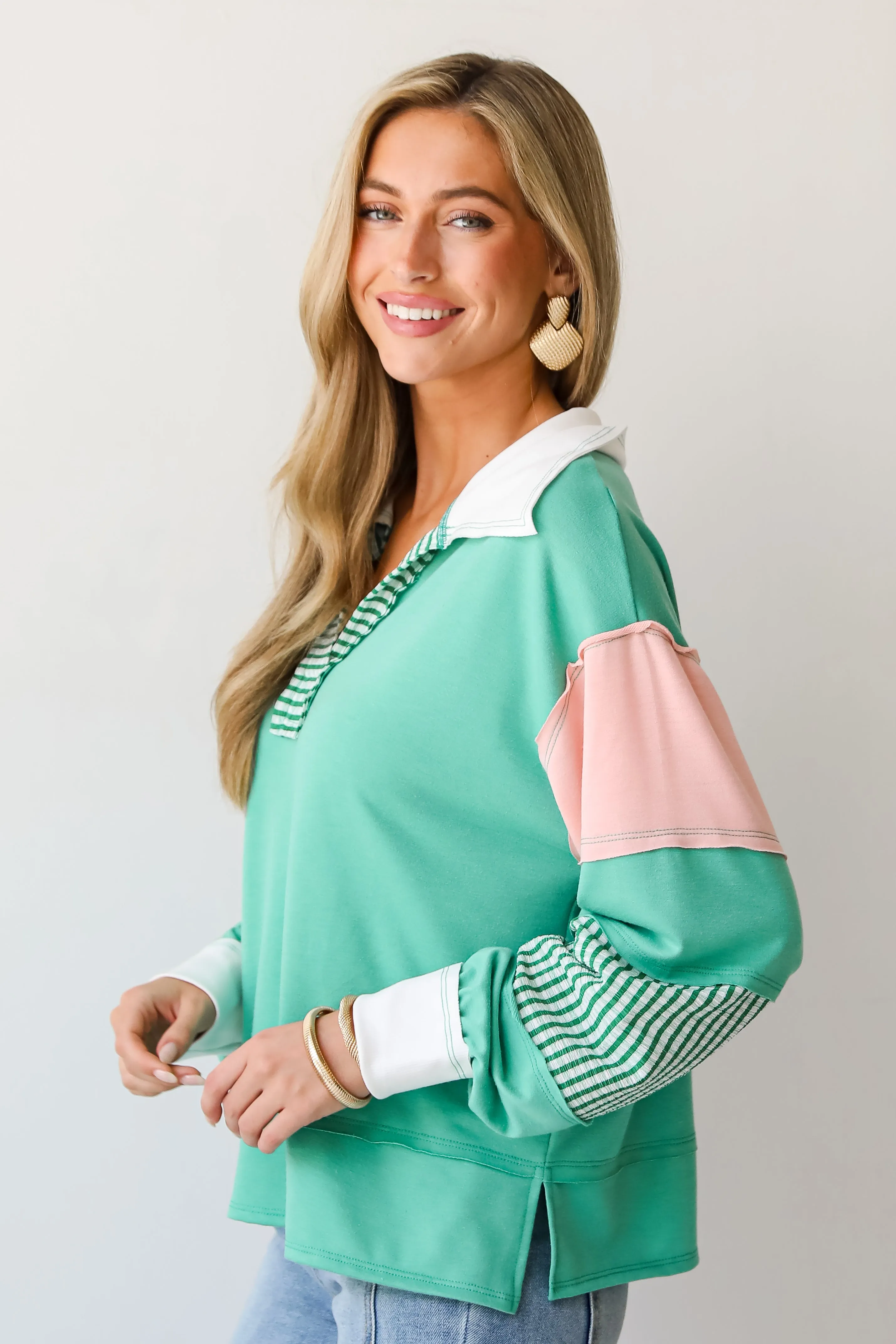 FINAL SALE - Perfect Plans Color Block Collared Top