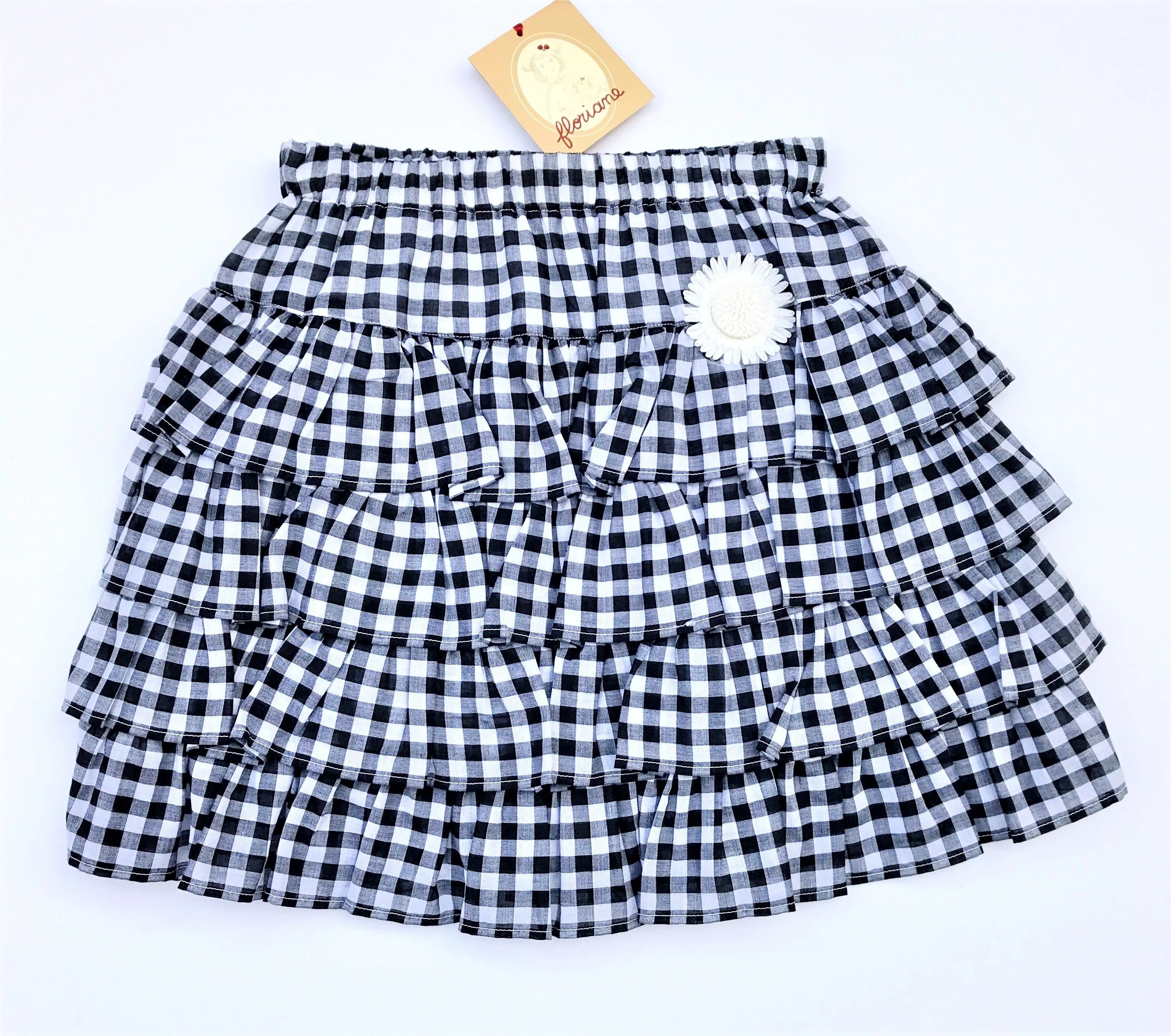 Floriane of France Black/White Tiered Soft Cotton Gingham Print Skirt