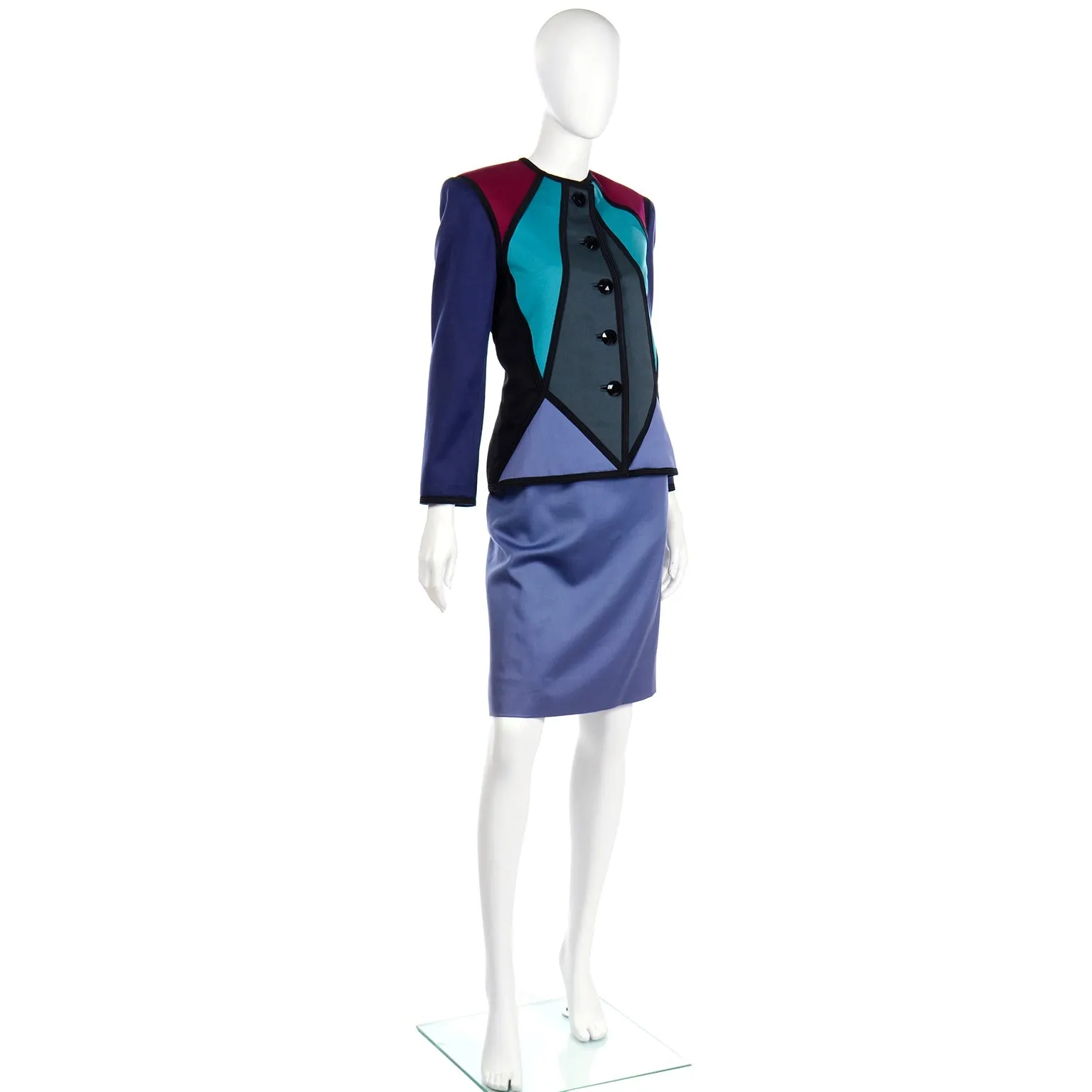 F/W 1988 Yves Saint Laurent Geometric Color Block Skirt Suit w 2 Skirts