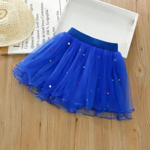 Girls' 2024 Summer New Solid Color Printed Colorful Pearl Treasure Blue Half Skirt