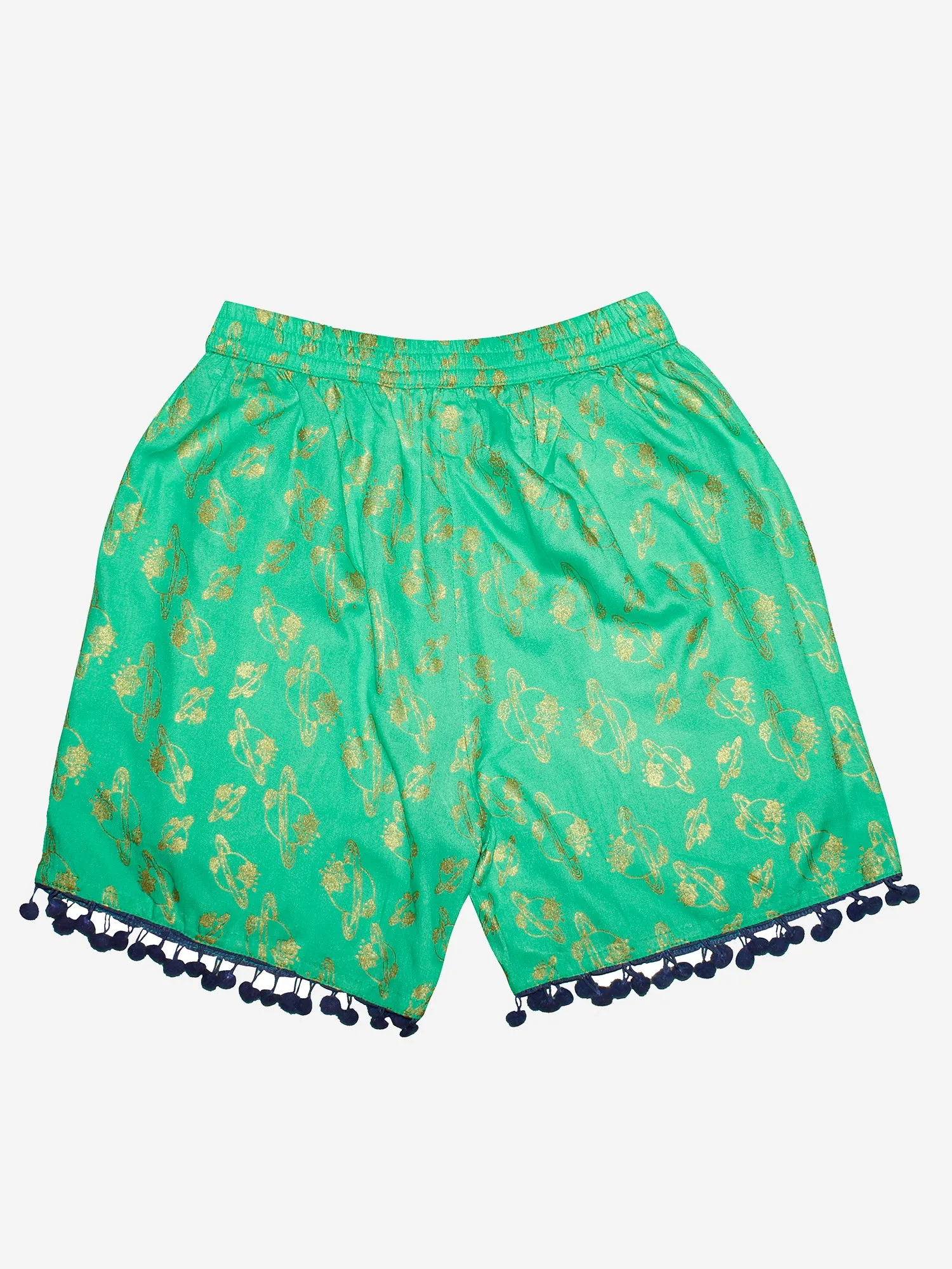 Girls Printed Rayon Shorts with Lace- Pack of 2