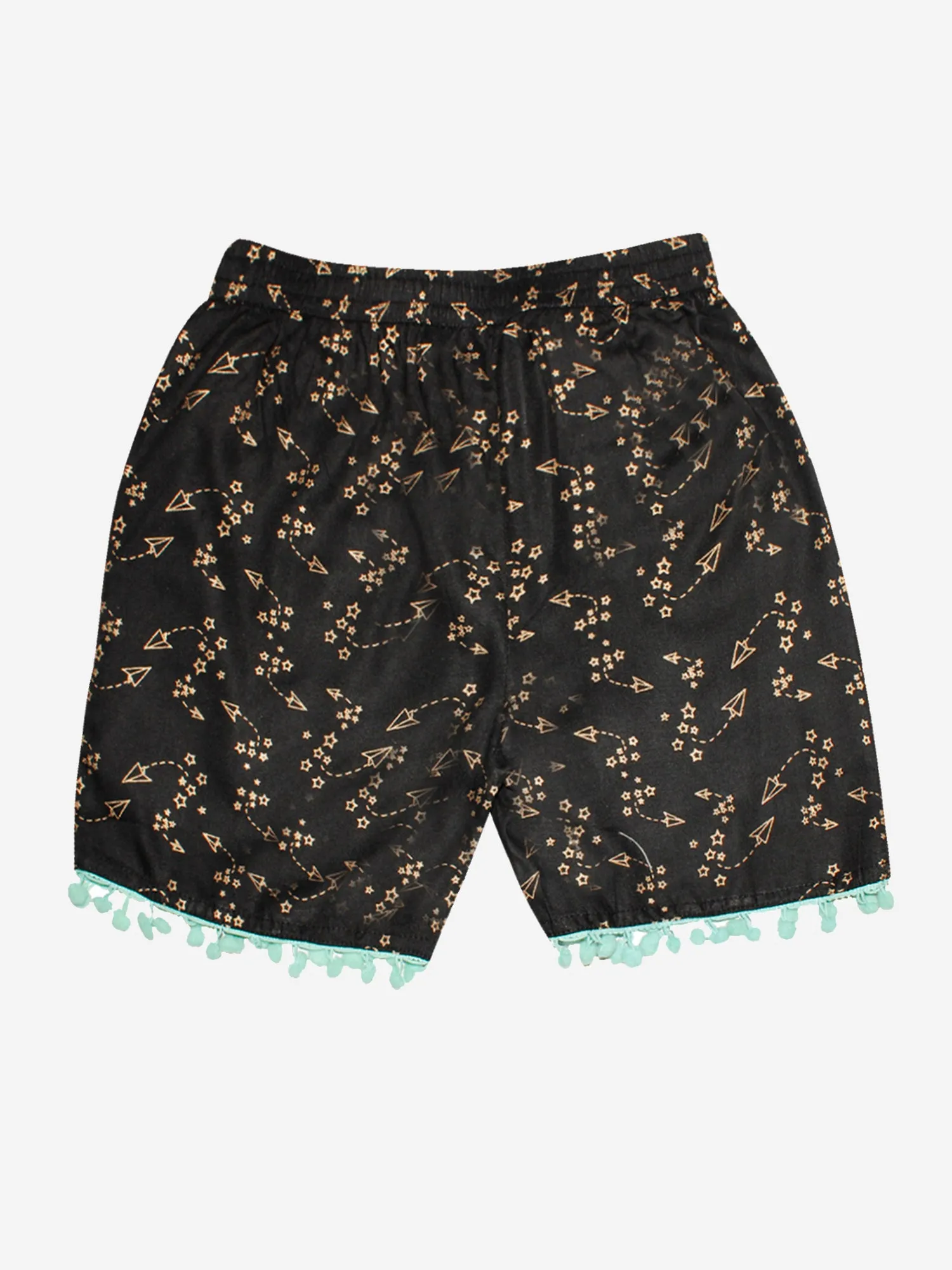 Girls Printed Rayon Shorts with Lace- Pack of 2