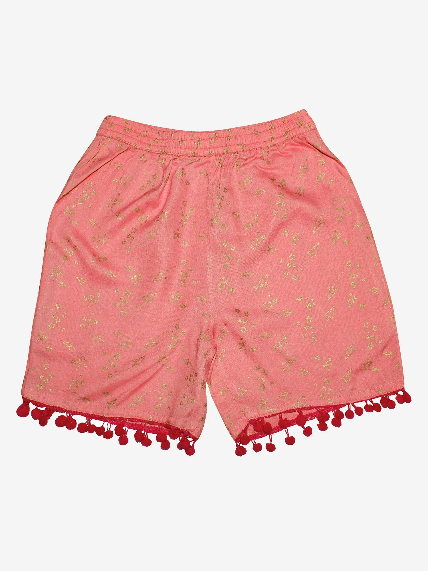 Girls Printed Rayon Shorts with Lace- Pack of 2