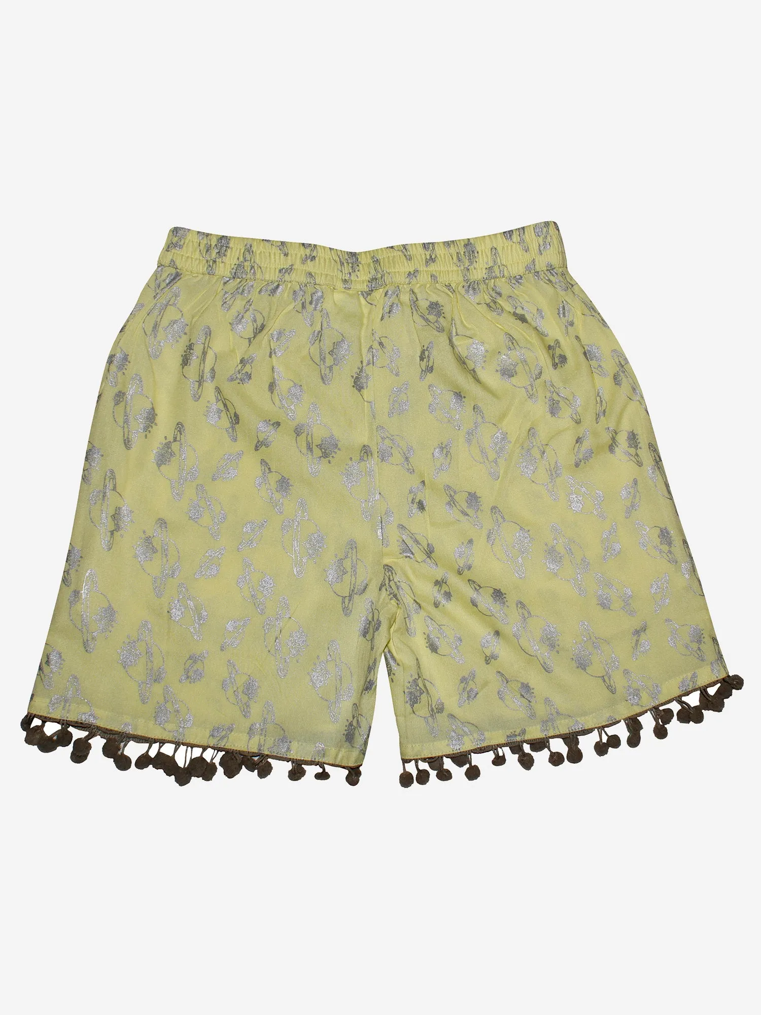 Girls Printed Rayon Shorts with Lace- Pack of 2