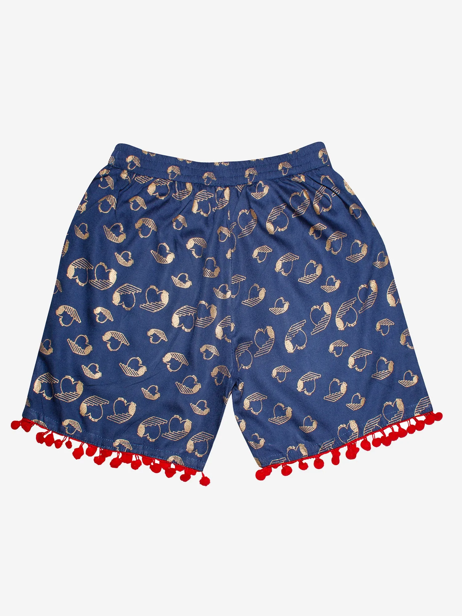 Girls Printed Rayon Shorts with Lace- Pack of 2