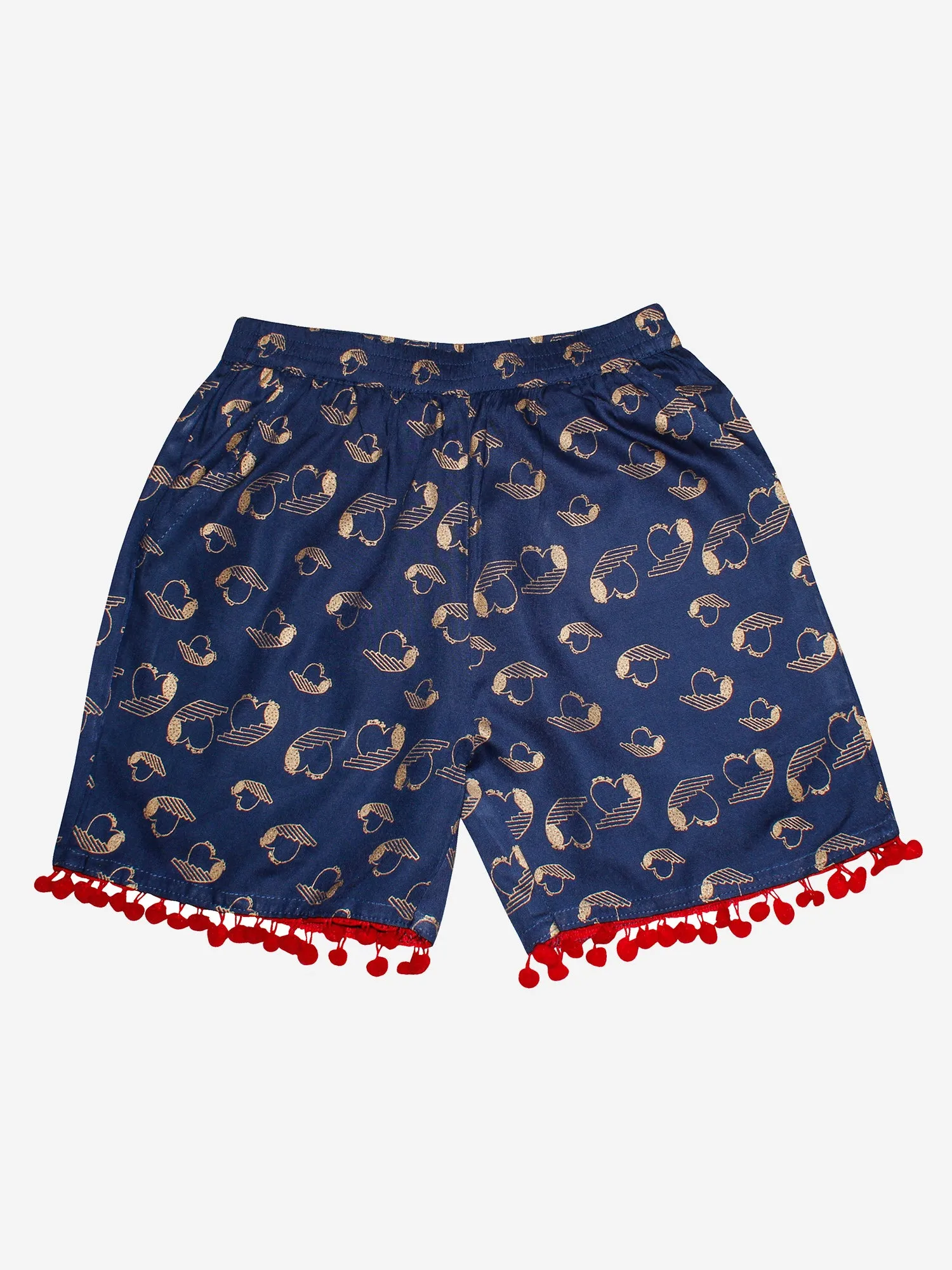 Girls Printed Rayon Shorts with Lace- Pack of 2