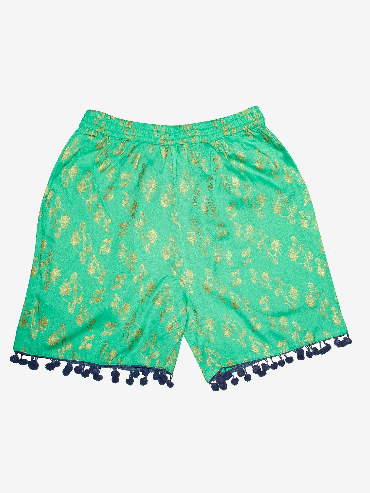 Girls Printed Rayon Shorts with Lace- Pack of 2