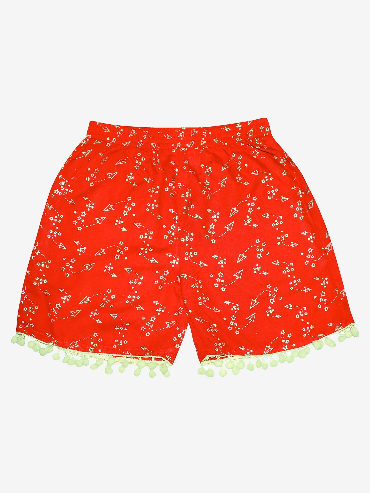 Girls Printed Rayon Shorts with Lace- Pack of 2